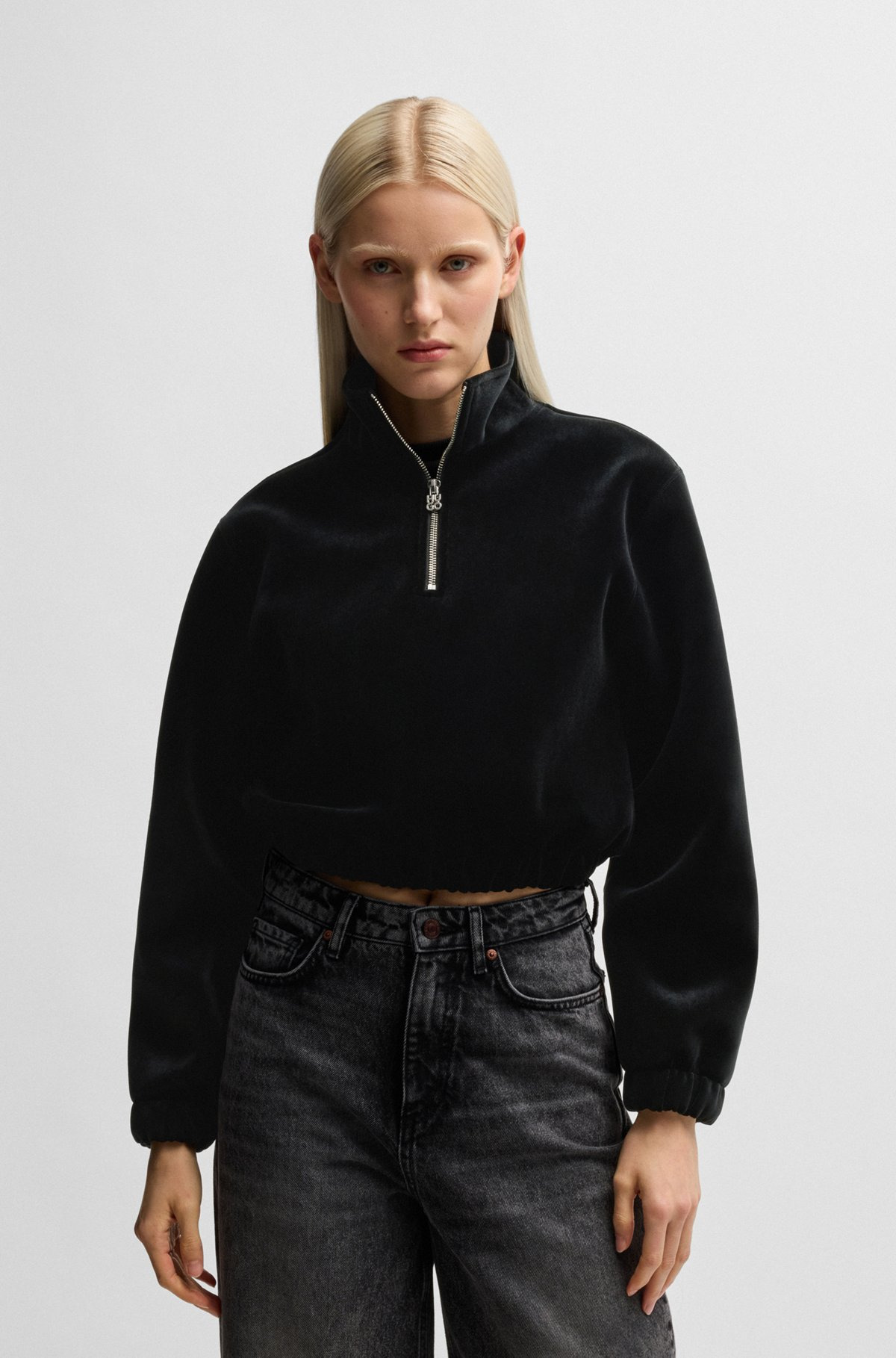 RELAXED-FIT ZIP-NECK SWEATSHIRT IN STRETCH VELVET - 2