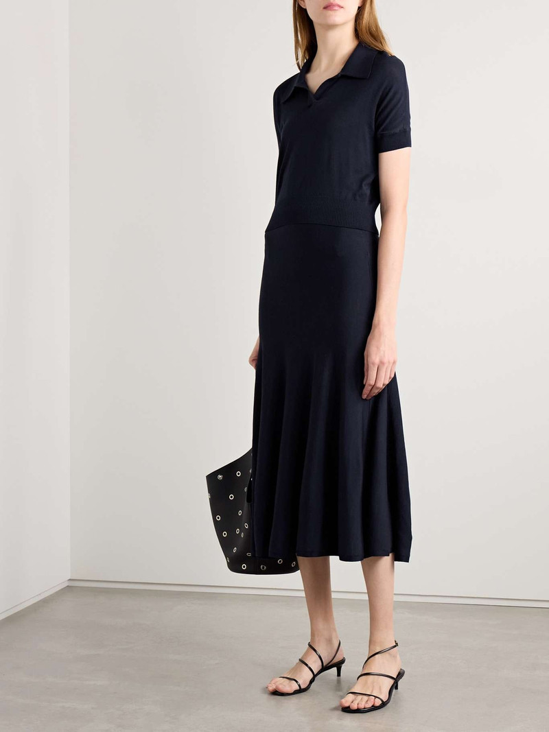 KHAITE Morgane cropped wool-blend polo top Navy outlook