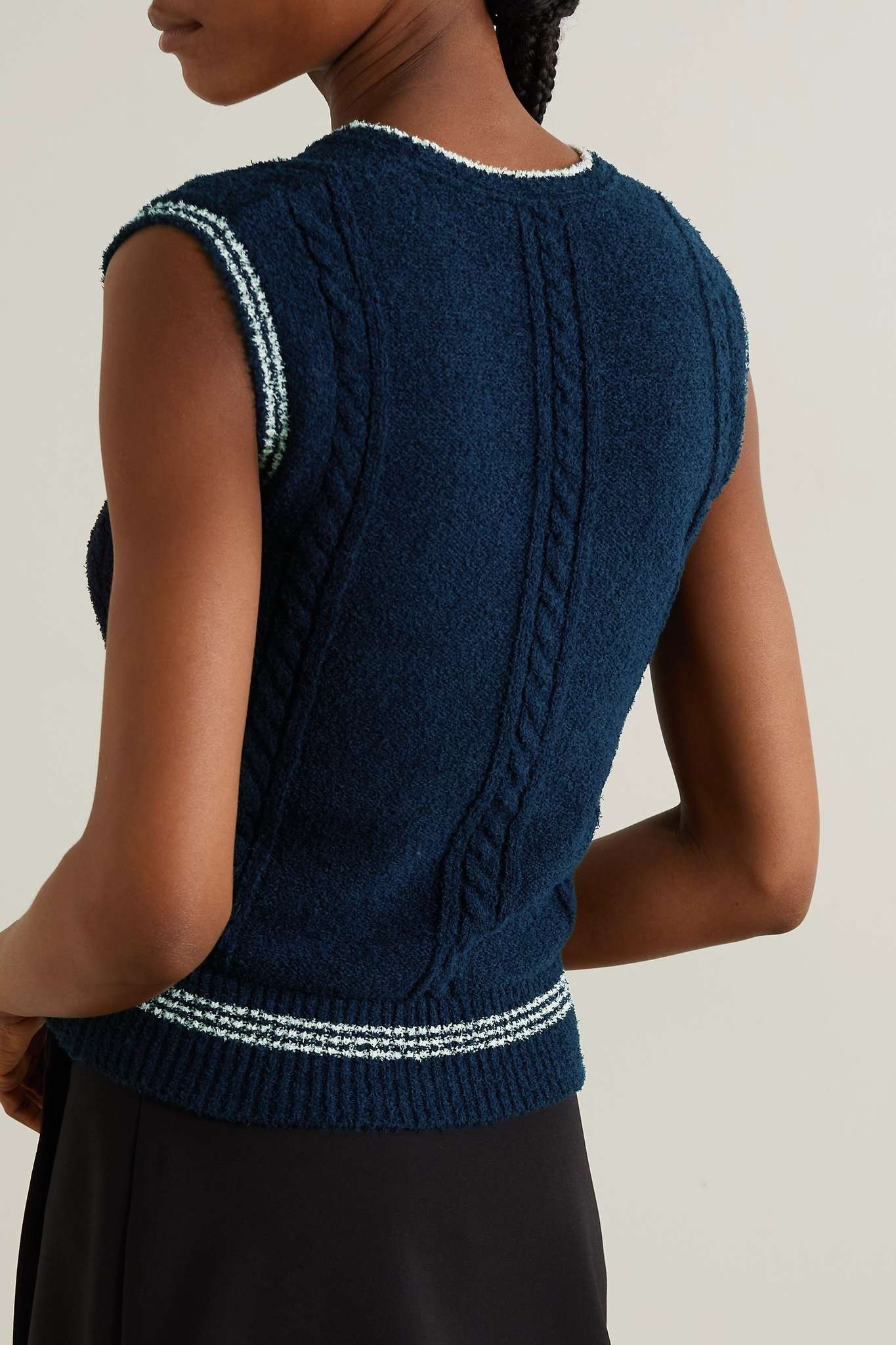 Striped embroidered cable-knit cotton-blend vest - 4