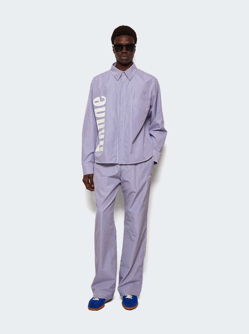 Side Logo Long Sleeve Shirt Blue And White Stripe - 5