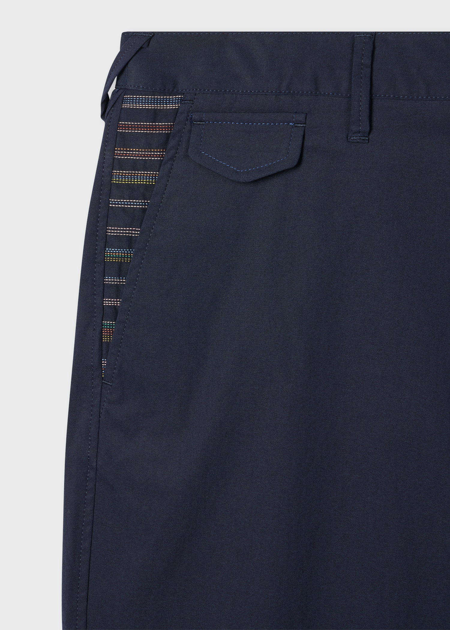 Mid-Fit Navy Cotton-Blend 'Embroidered Stripe' Chinos - 2