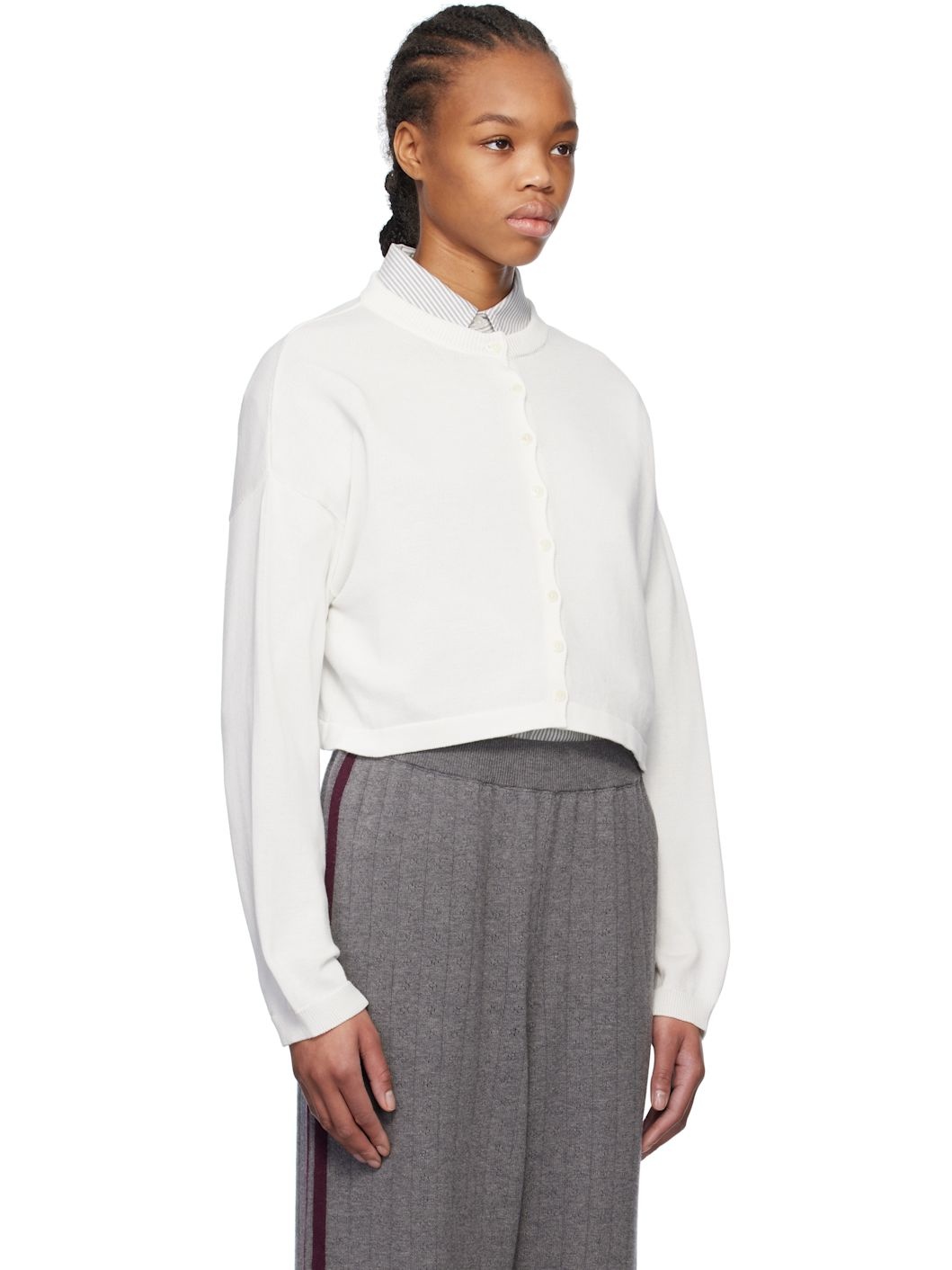 White Cotton Cropped Cardigan - 2