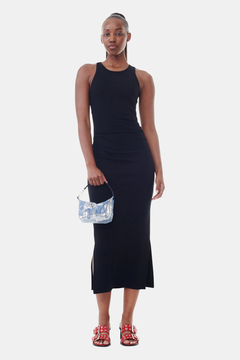 GANNI BLACK SOFT COTTON RIB TANK TOP LONG DRESS outlook