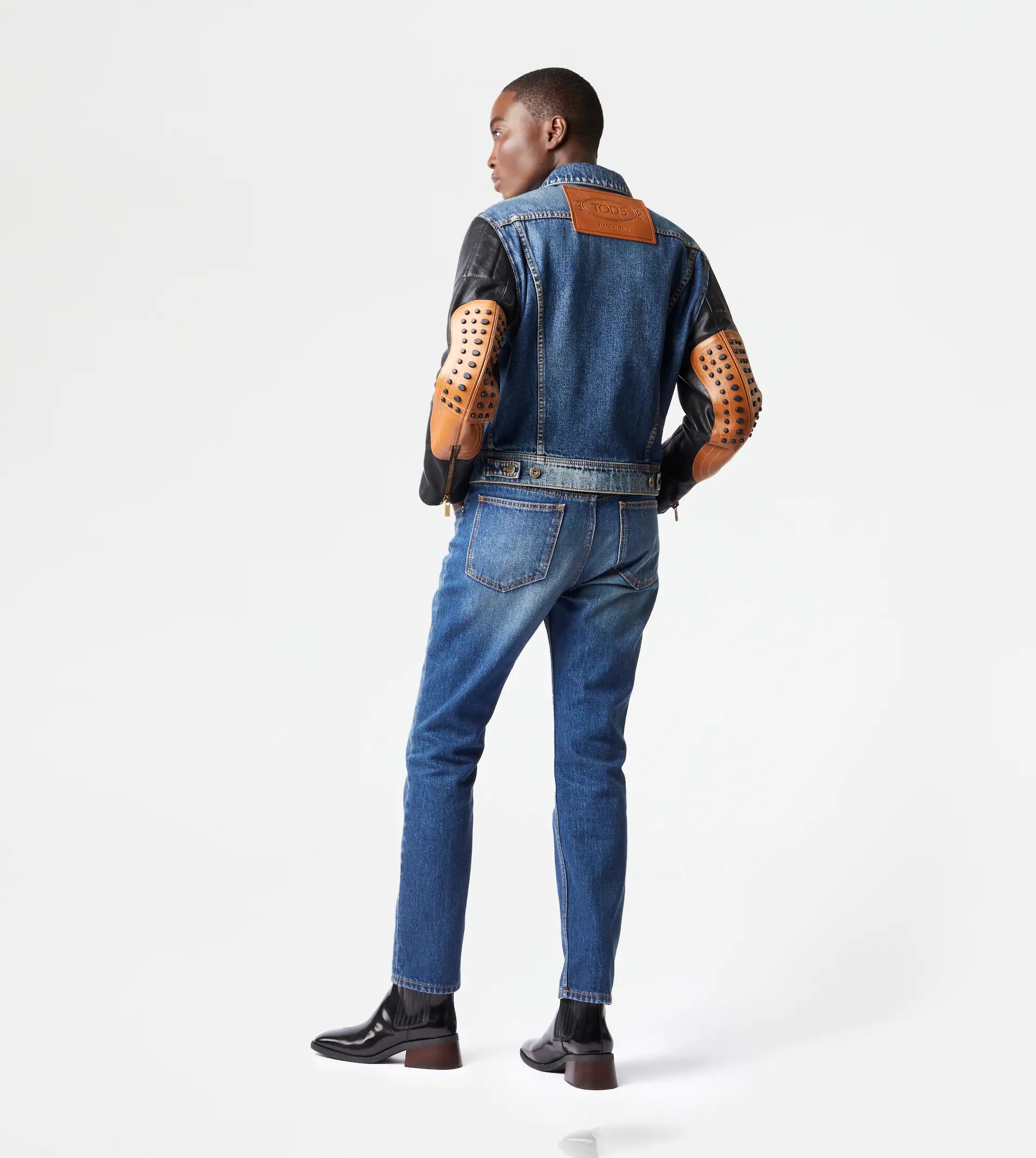TOD'S BIKER IN DENIM AND LEATHER - BLUE - 3