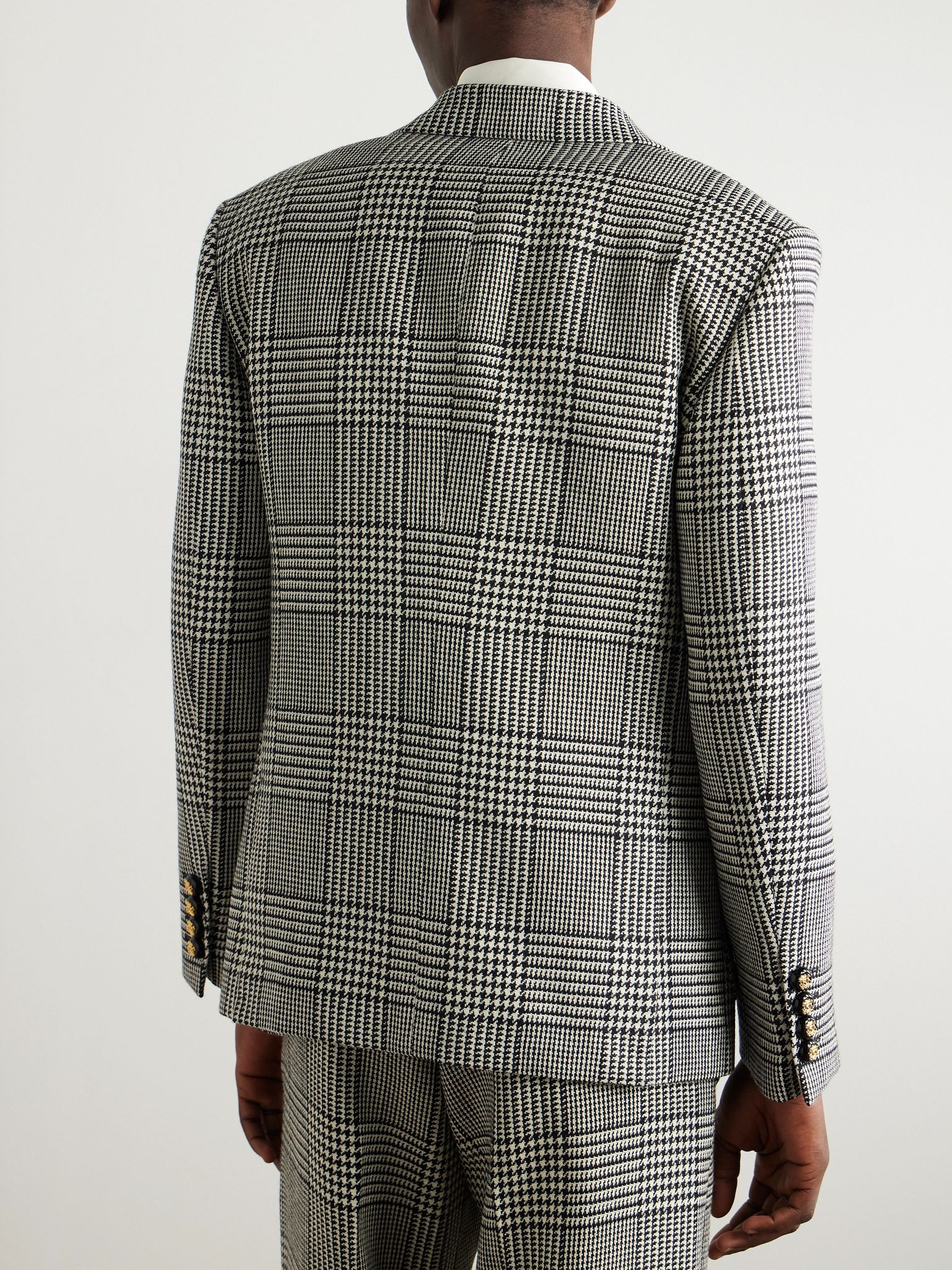 Prince of Wales Checked Wool Suit Jacket Gray - 4