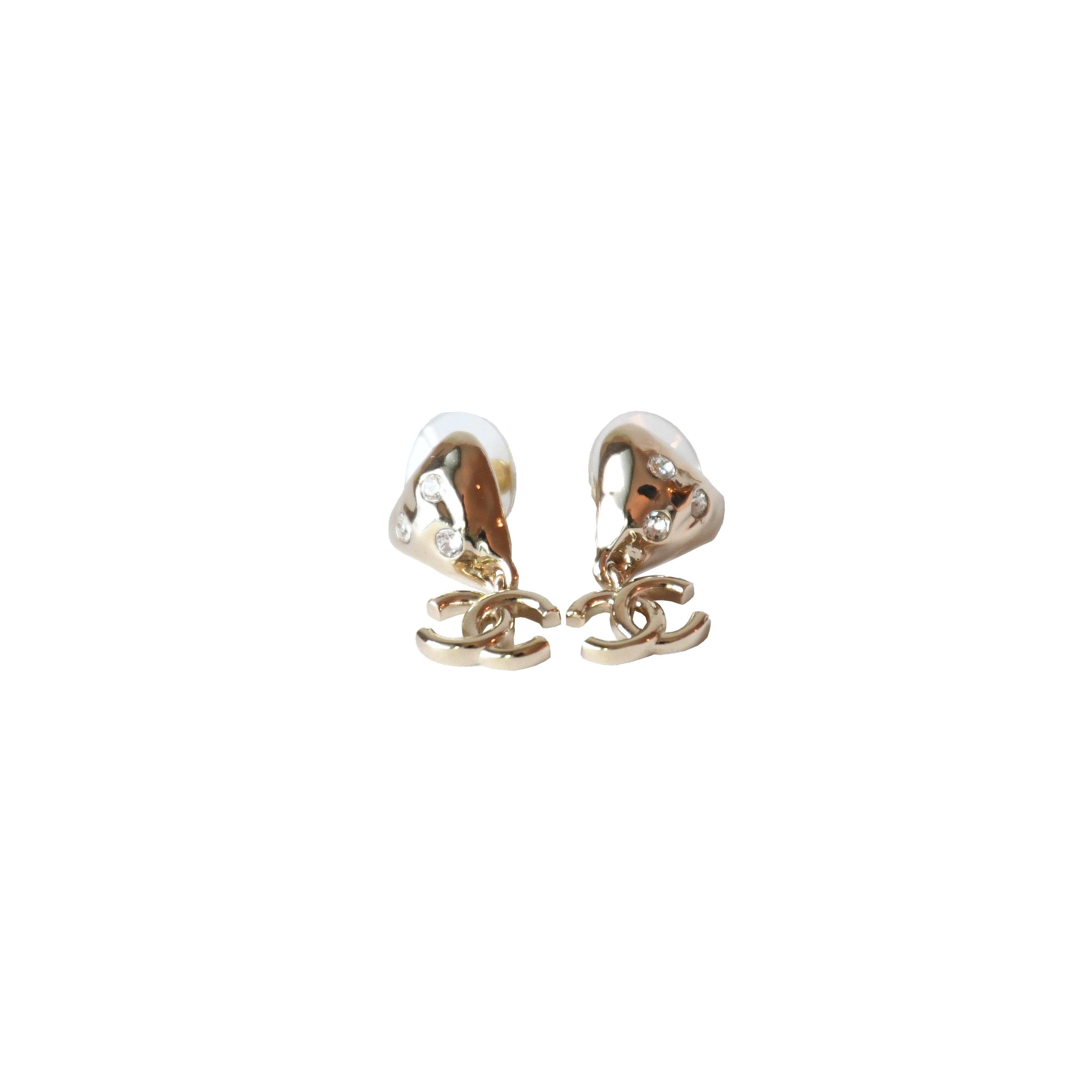 Chanel 24B Crystal Strass Heart With CC Logo Drop Earring Gold - 2