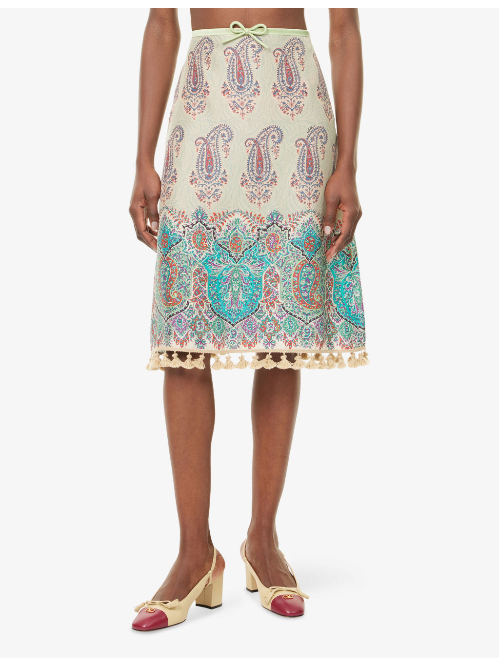 Paisley-Pattern Flared Silk Midi Skirt - 3