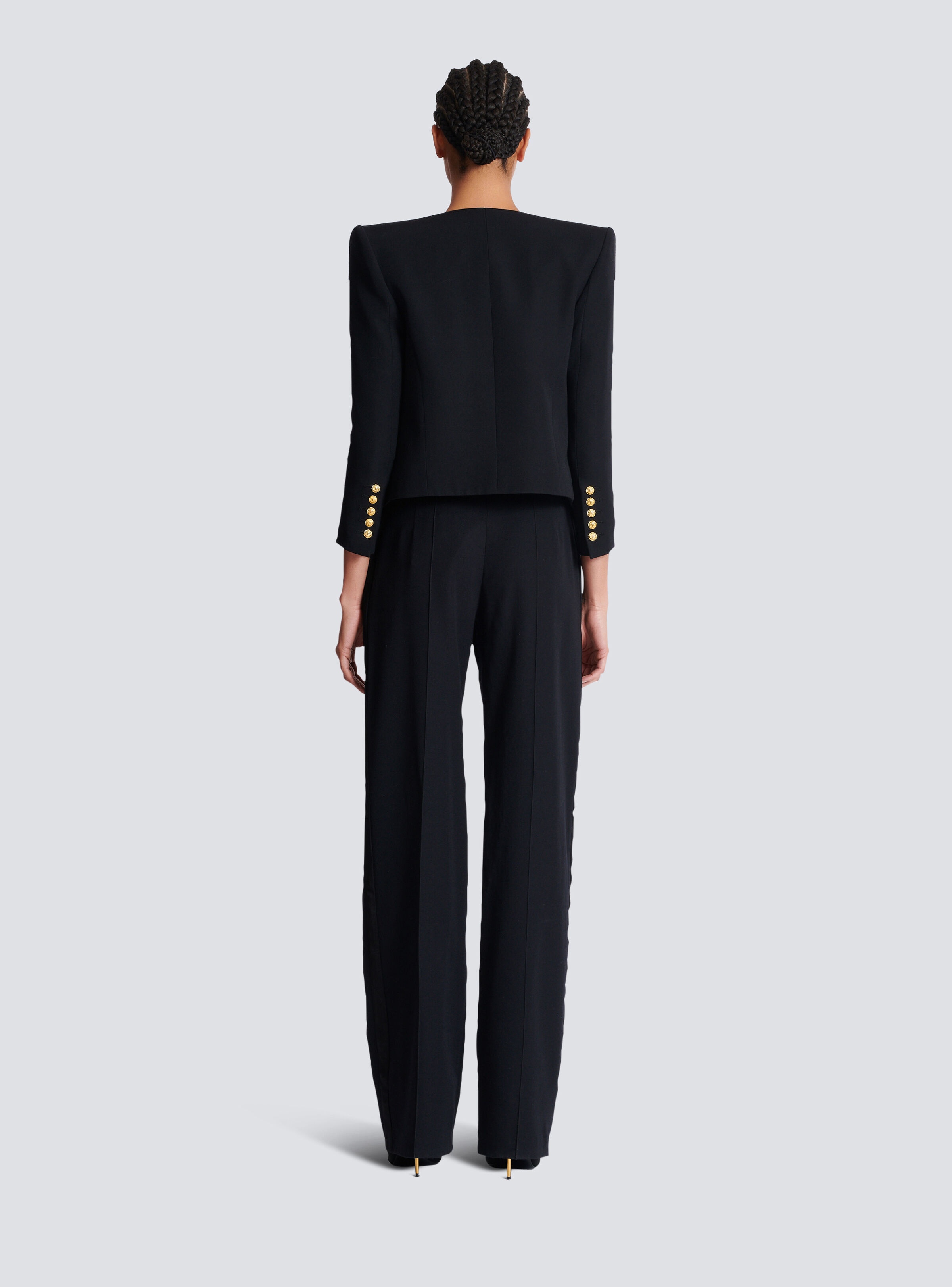 Cropped grain de poudre edge-to-edge jacket with 6 buttons - 4