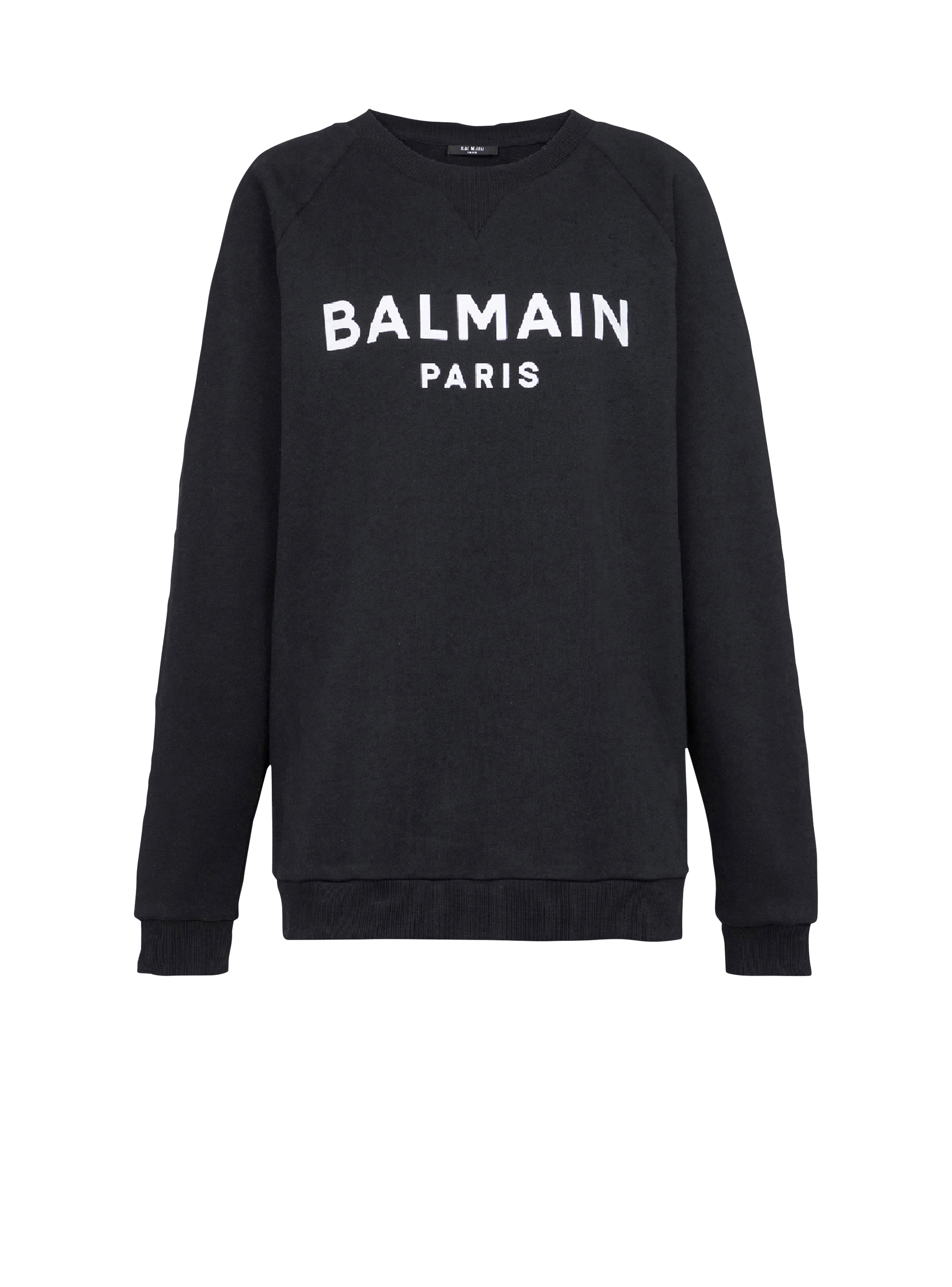 Cotton eco-designed sweatshirt with flocked Balmain logo - 1