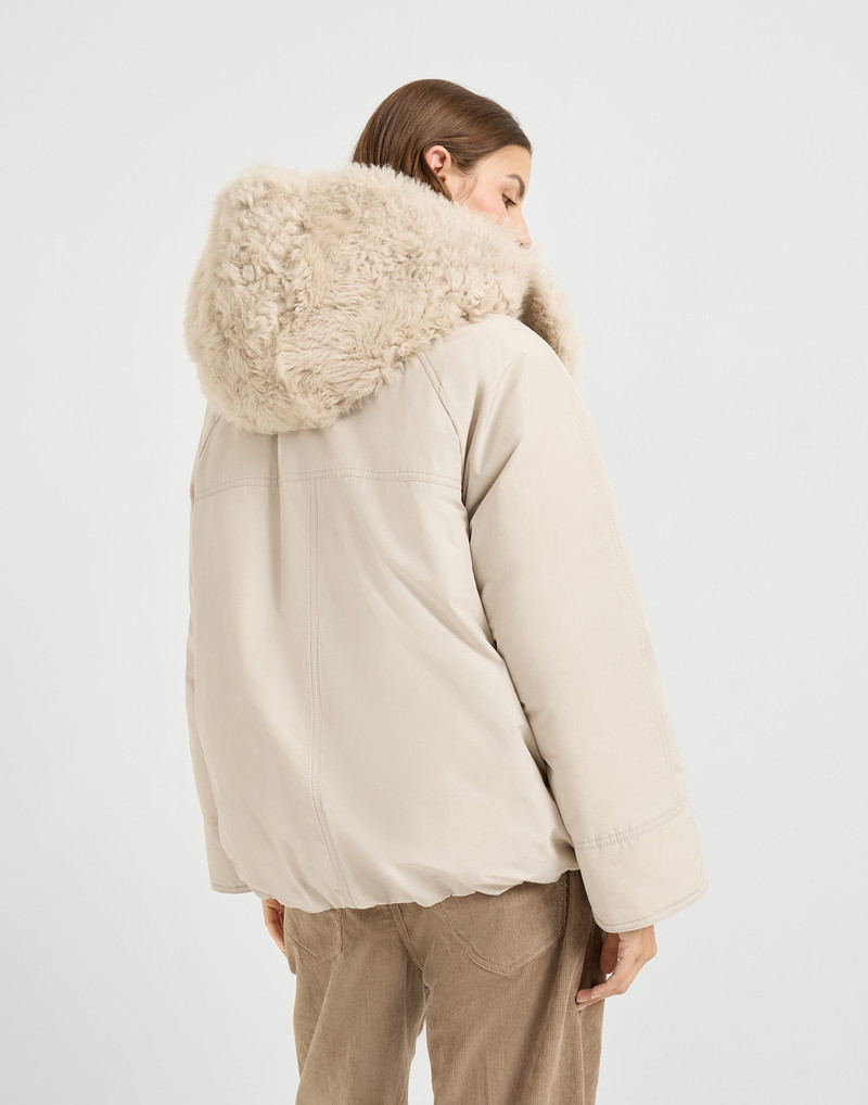 Brunello Cucinelli Techno cotton water-resistant taffeta down parka with detachable shearling hood and shiny zipper pul outlook