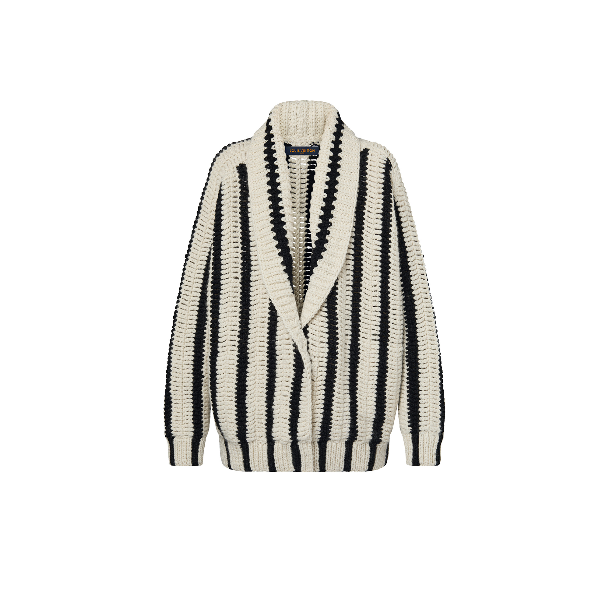 Vertical Stripes Shawl Collar Cardigan - 1