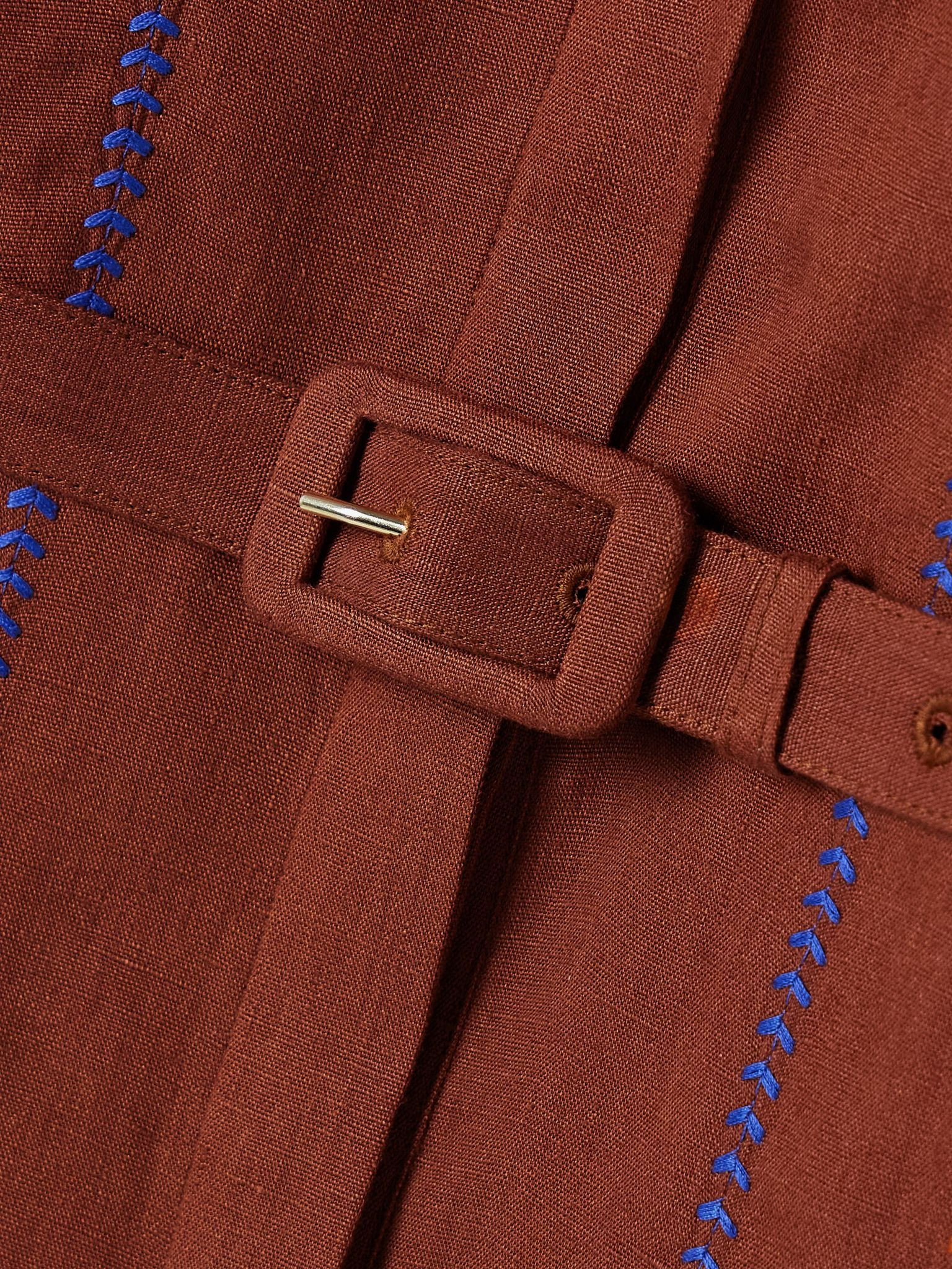 Aleka belted embroidered linen midi shirt dress Burgundy - 4