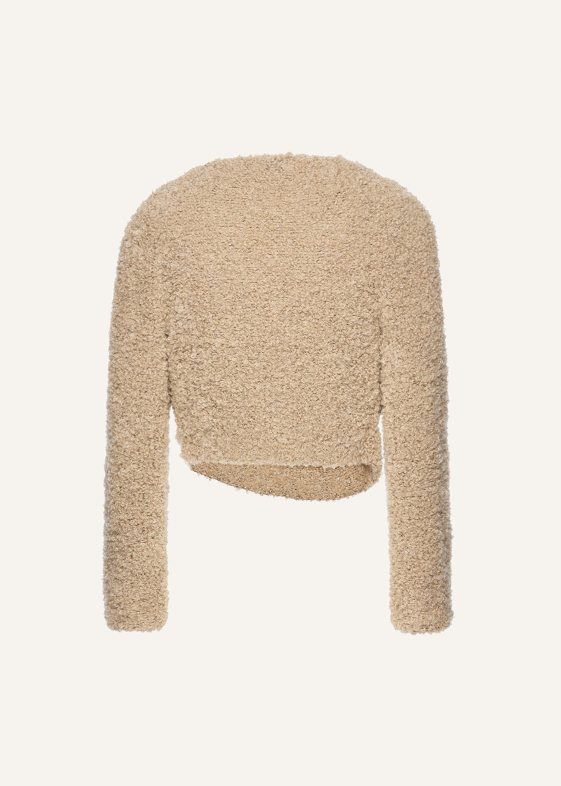 Bouclé draped knit top in beige 2