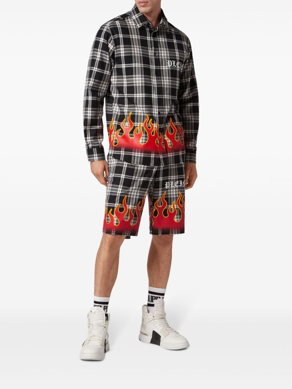 flame-print plaid cotton shirt - 2
