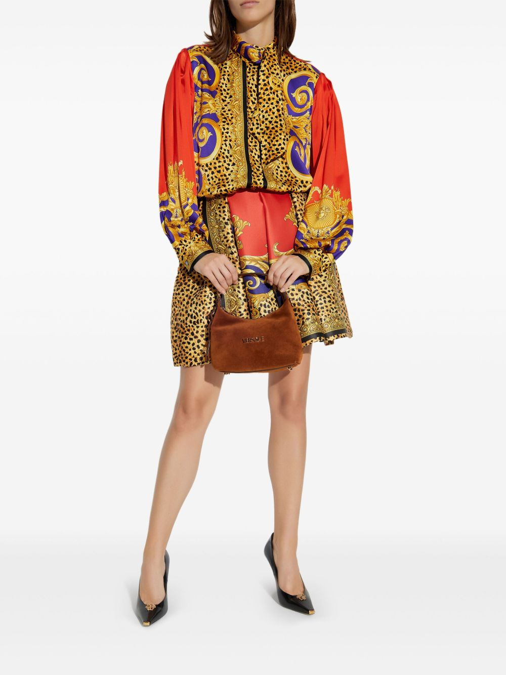 baroque-print puff-sleeve top - 2