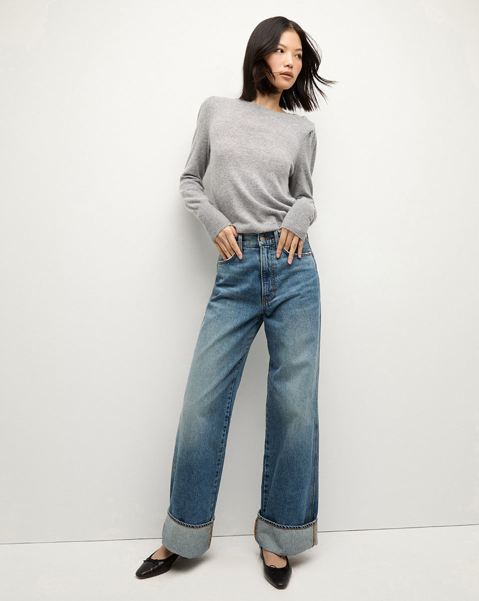 NELIA CASHMERE PULLOVER | BUTTON ACCENT - 3