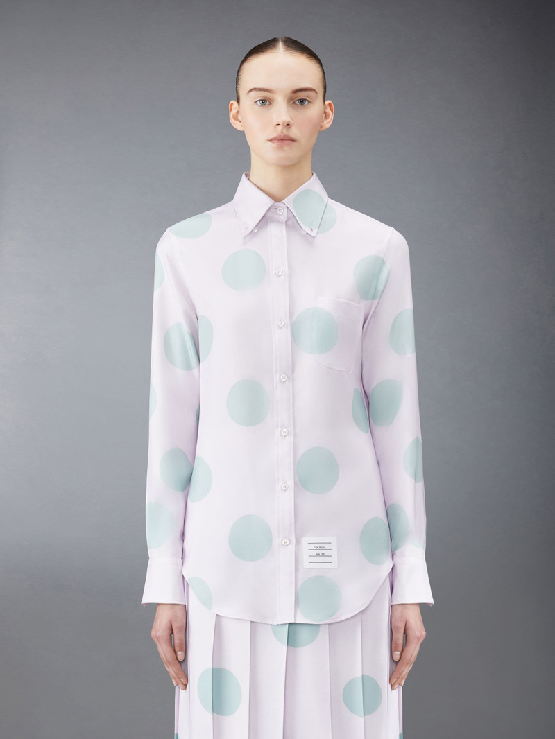 Thom Browne Silk Twill Polka Dot Down Point Collar Shirt outlook