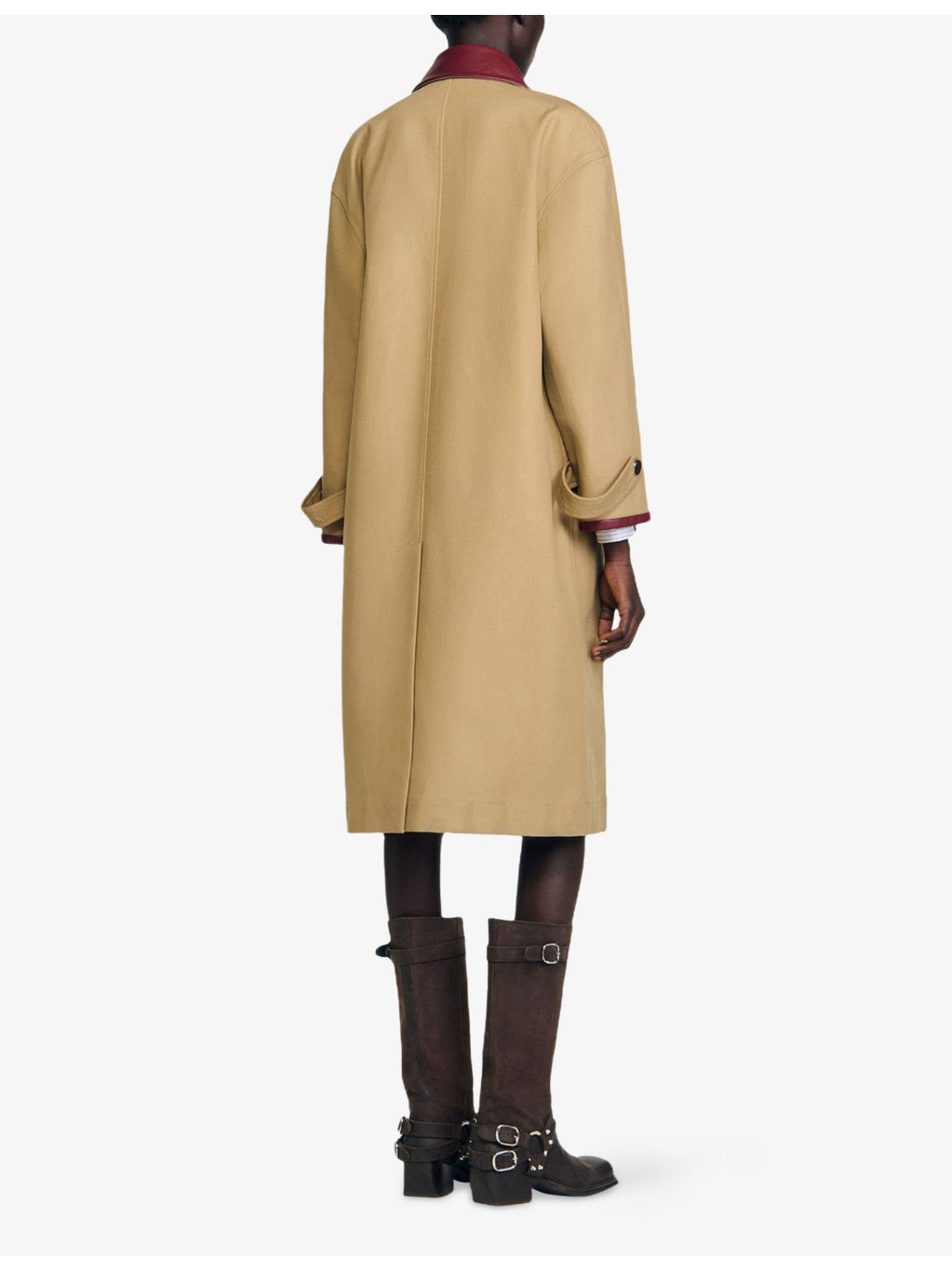 Leather-Collar Side-Pocket Cotton Coat - 4