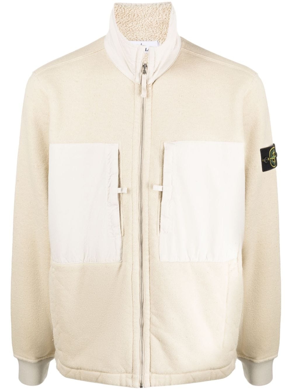 fleece-lined panelled zip-up jacket - 1