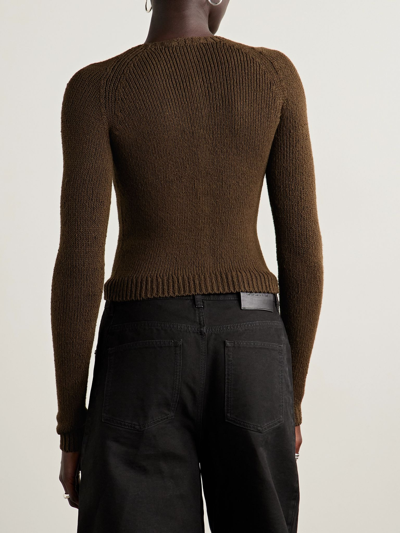 Embroidered organic cotton-blend cardigan Brown - 3