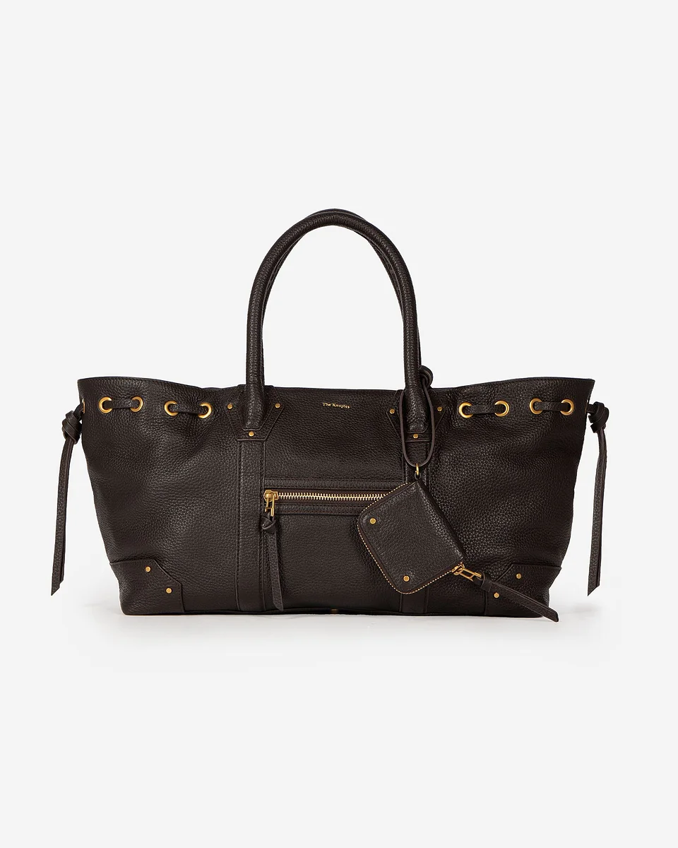 BROWN GRAINED LEATHER SHOPPER BAG - 1