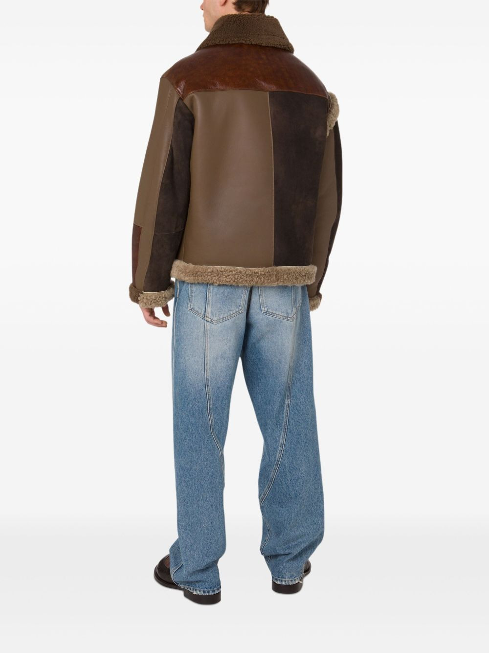 shearling-trimmed leather jacket - 3