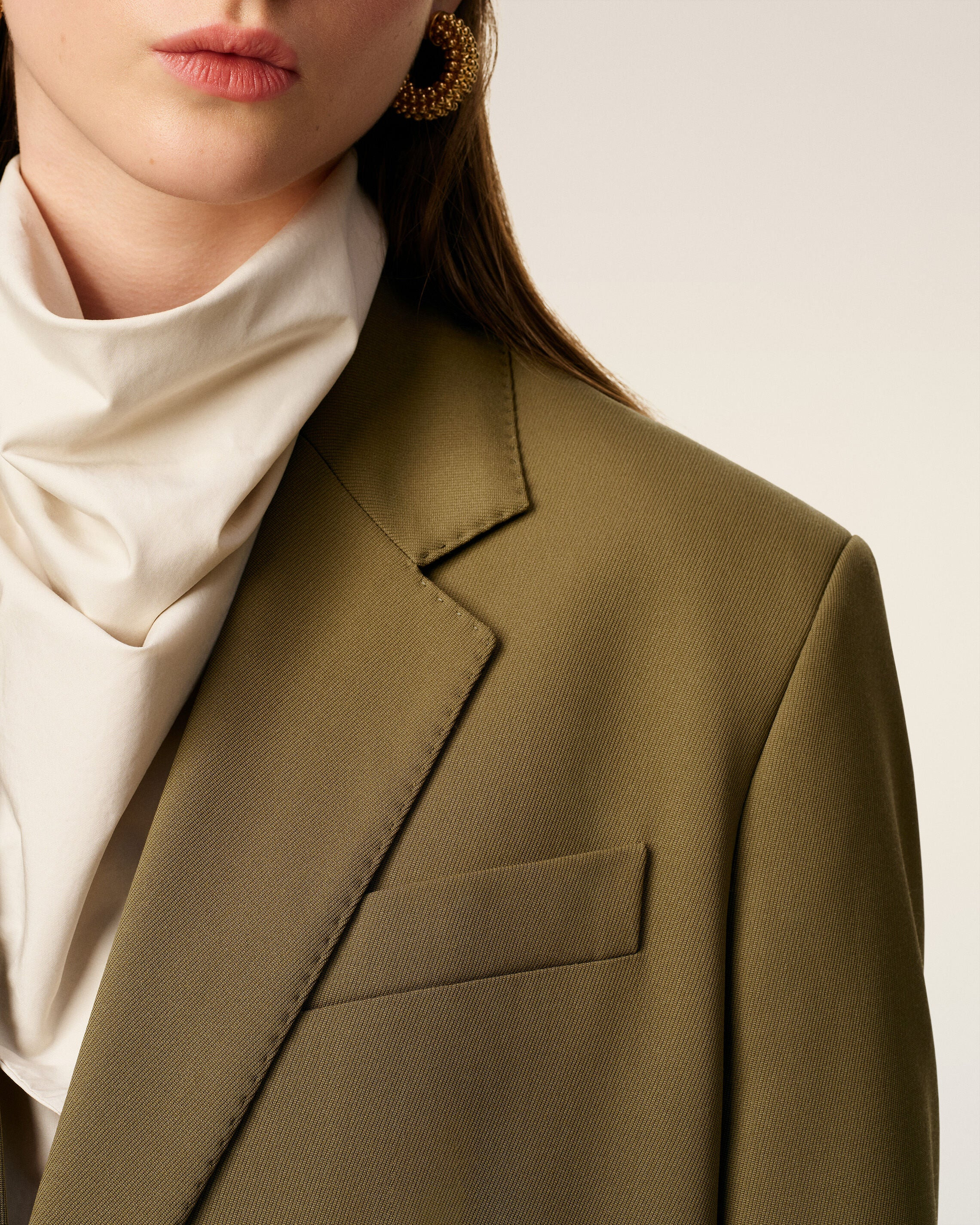 GREEN WOOL LOOSE SINGLE BREASTED JACKET - 5