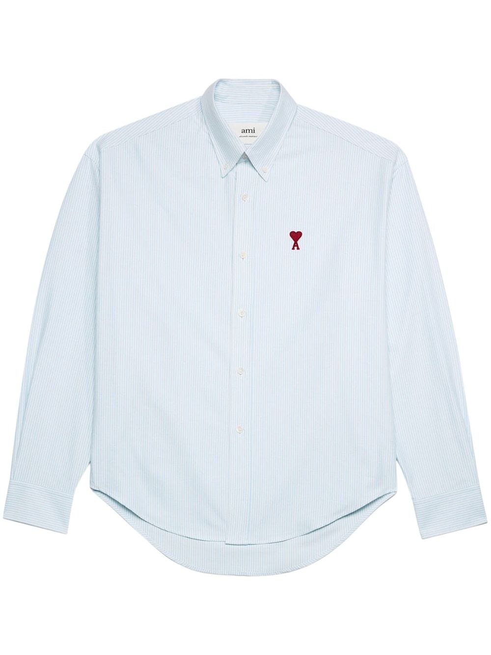 logo-embroidered striped cotton shirt - 1