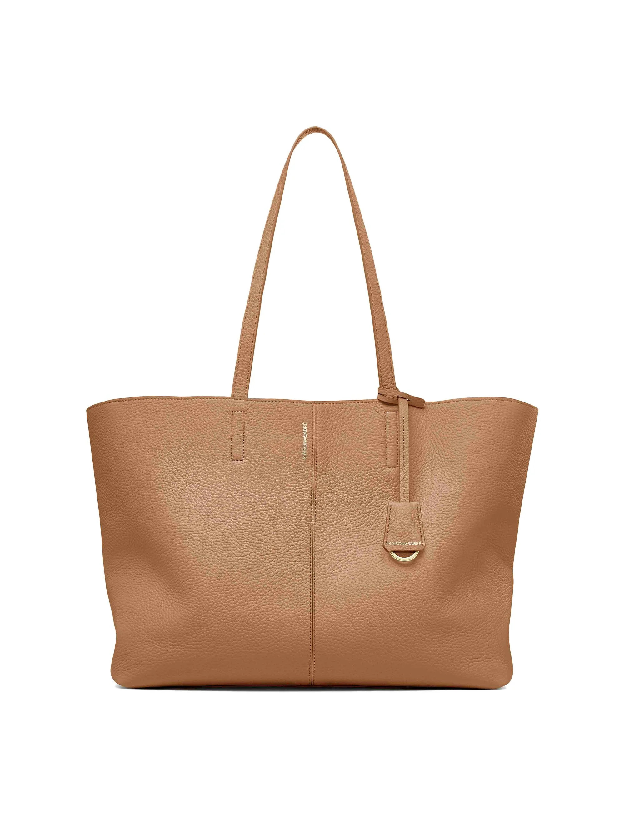Women's Large Leather Snap Soft Tote Bag - Sandstone Lily - 1