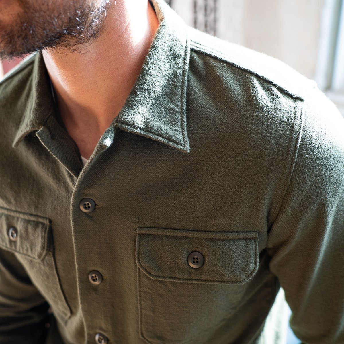 IHSH-346-ODG 10oz Recycled Nylon Mechanic Work Shirt - Olive Drab Green - 4