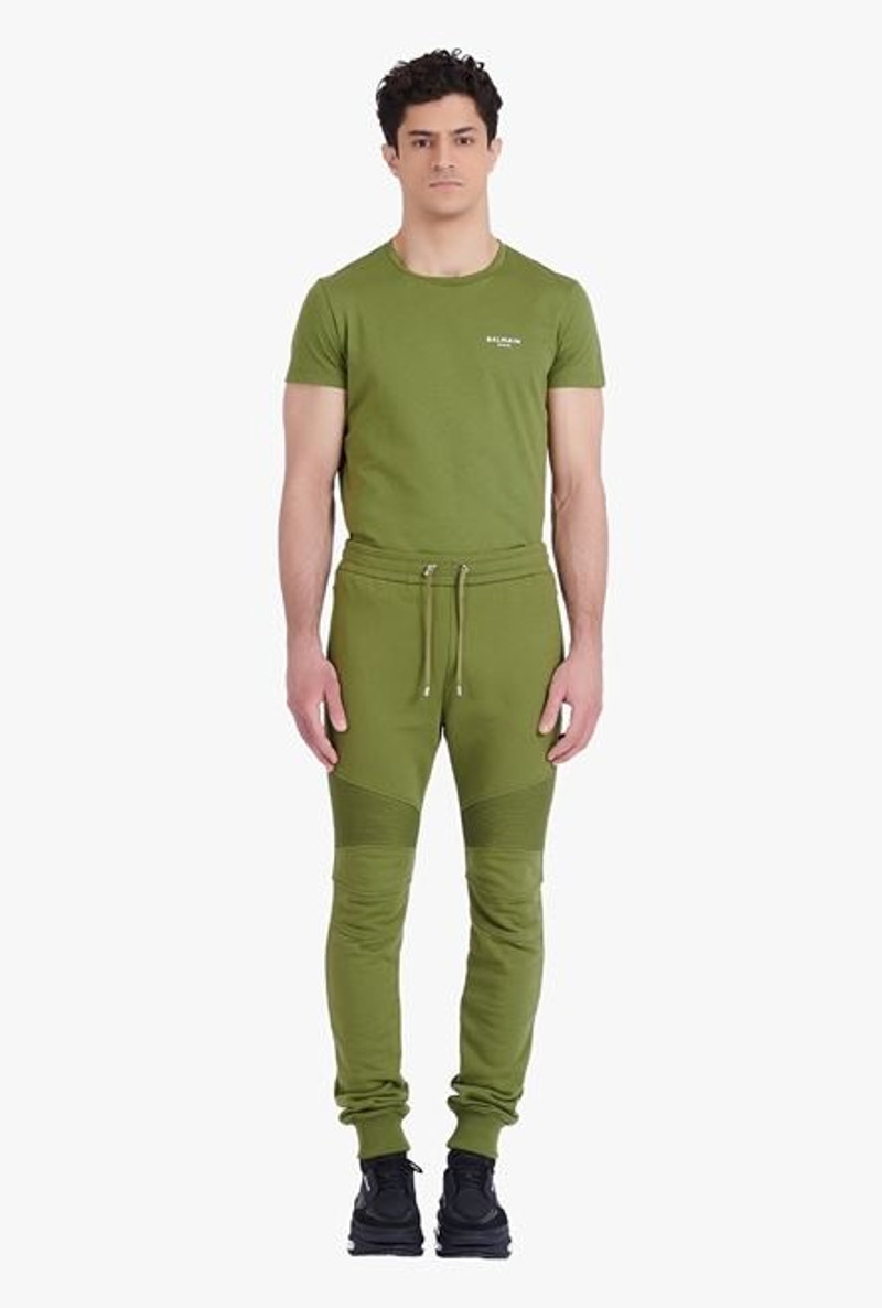 Khaki eco-designed cotton sweatpants with white Balmain Paris logo 4