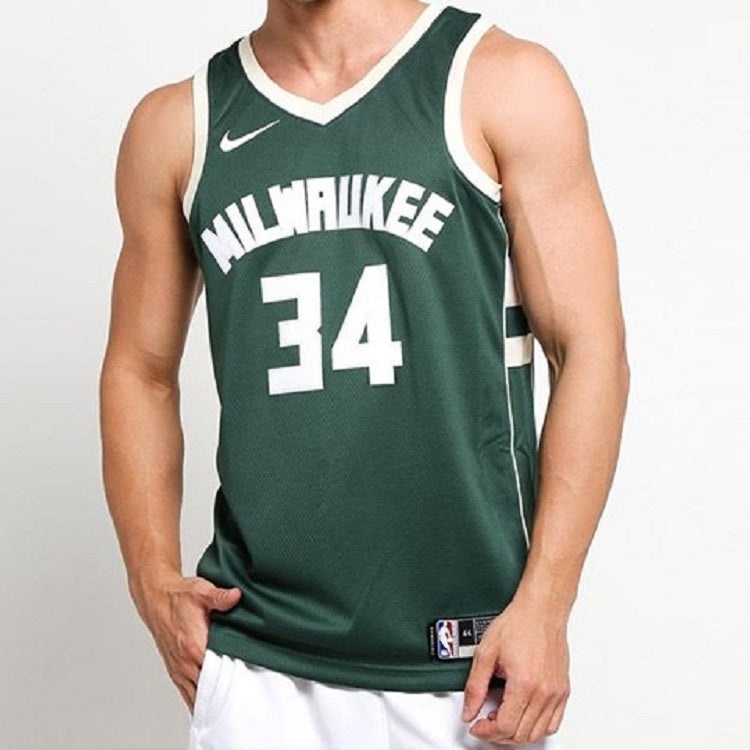 Nike NBA Sports Basketball Jersey/Vest SW Fan Edition Milwaukee Bucks Alphabet 34 Green 864489-323 - 3