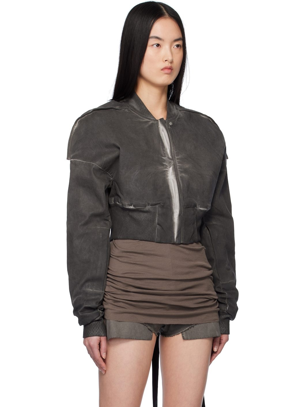 Gray Hollywood Cropped Denim Flight Jacket - 2
