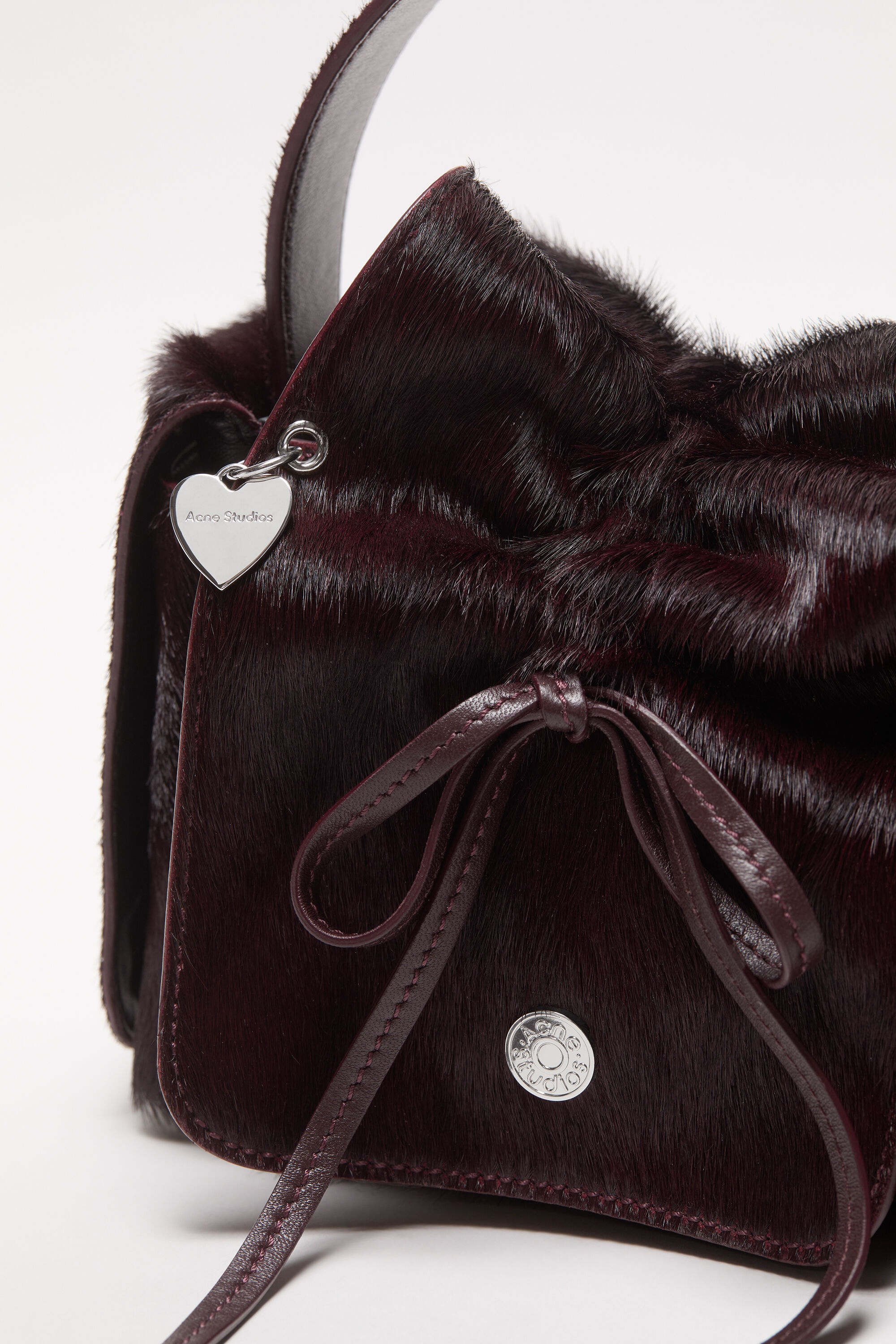 Multipocket furry leather bag - Dark burgundy - 5