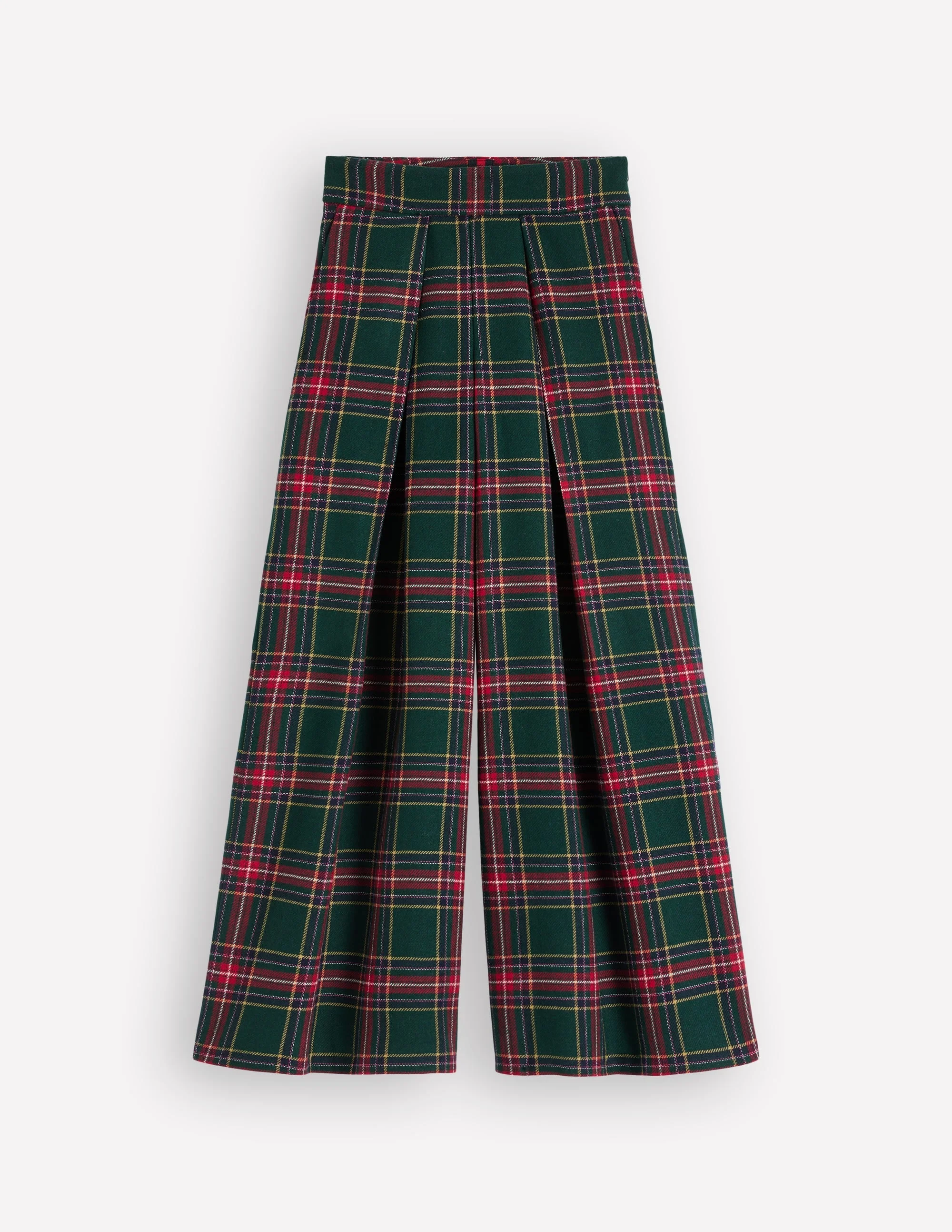 Wool Blend Pleated Pants-Green, Navy and Red Check - 1
