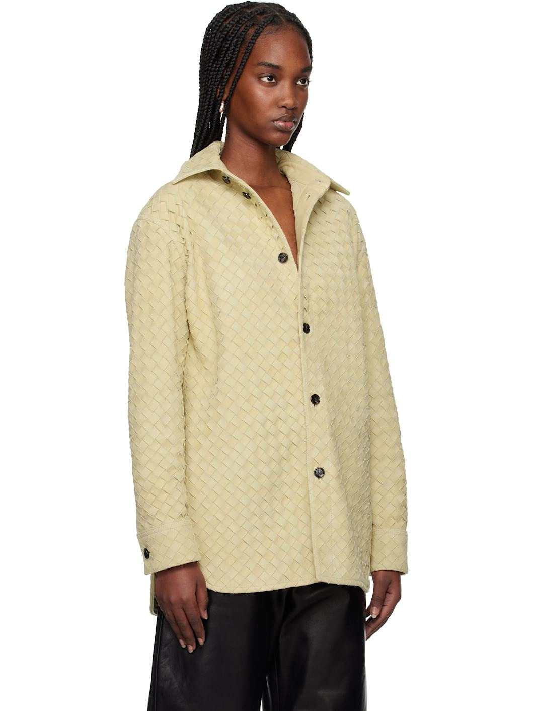 Beige Intrecciato Relaxed Leather Shirt - 2