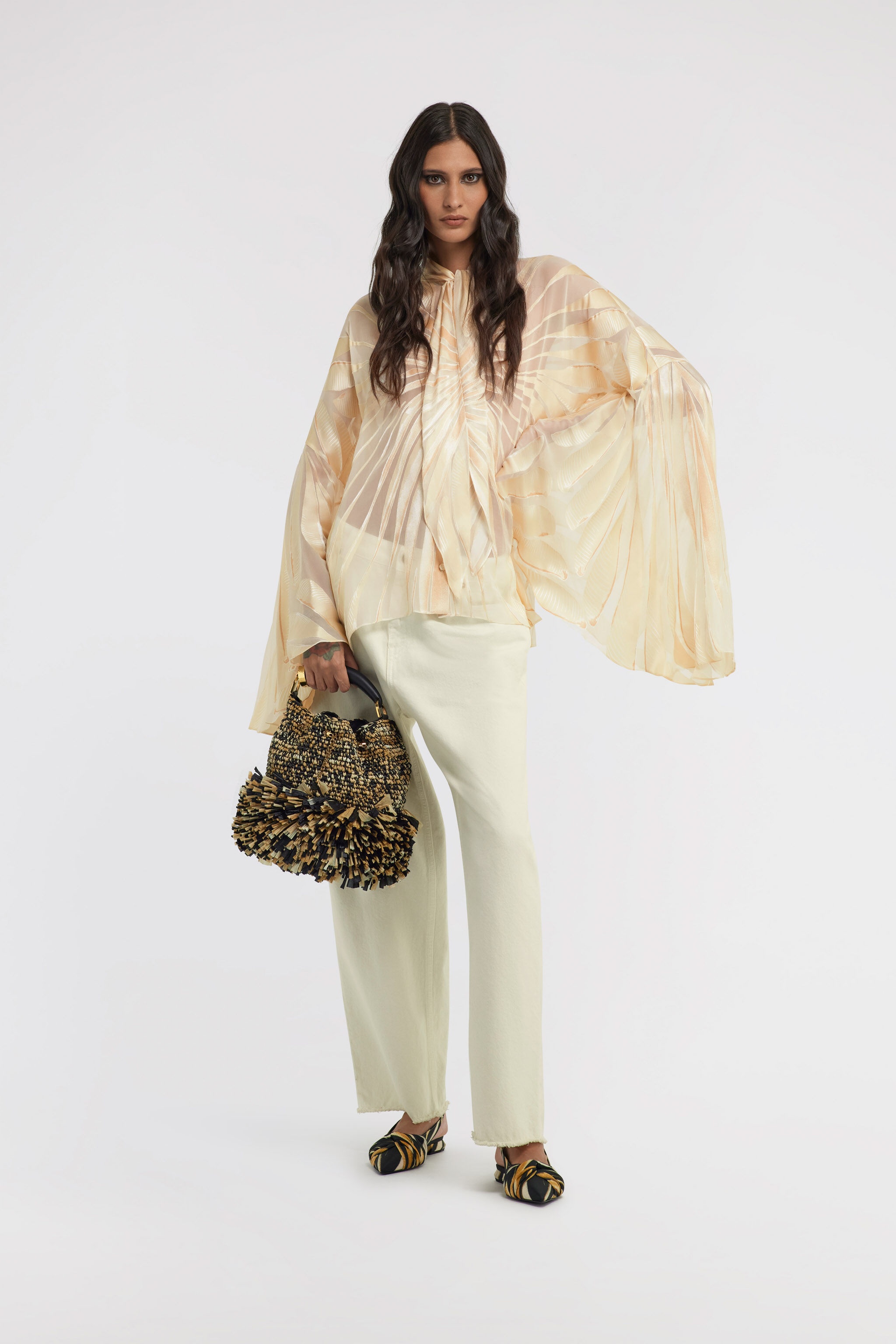 Ray Of Gold Print Satin Blouse - 2