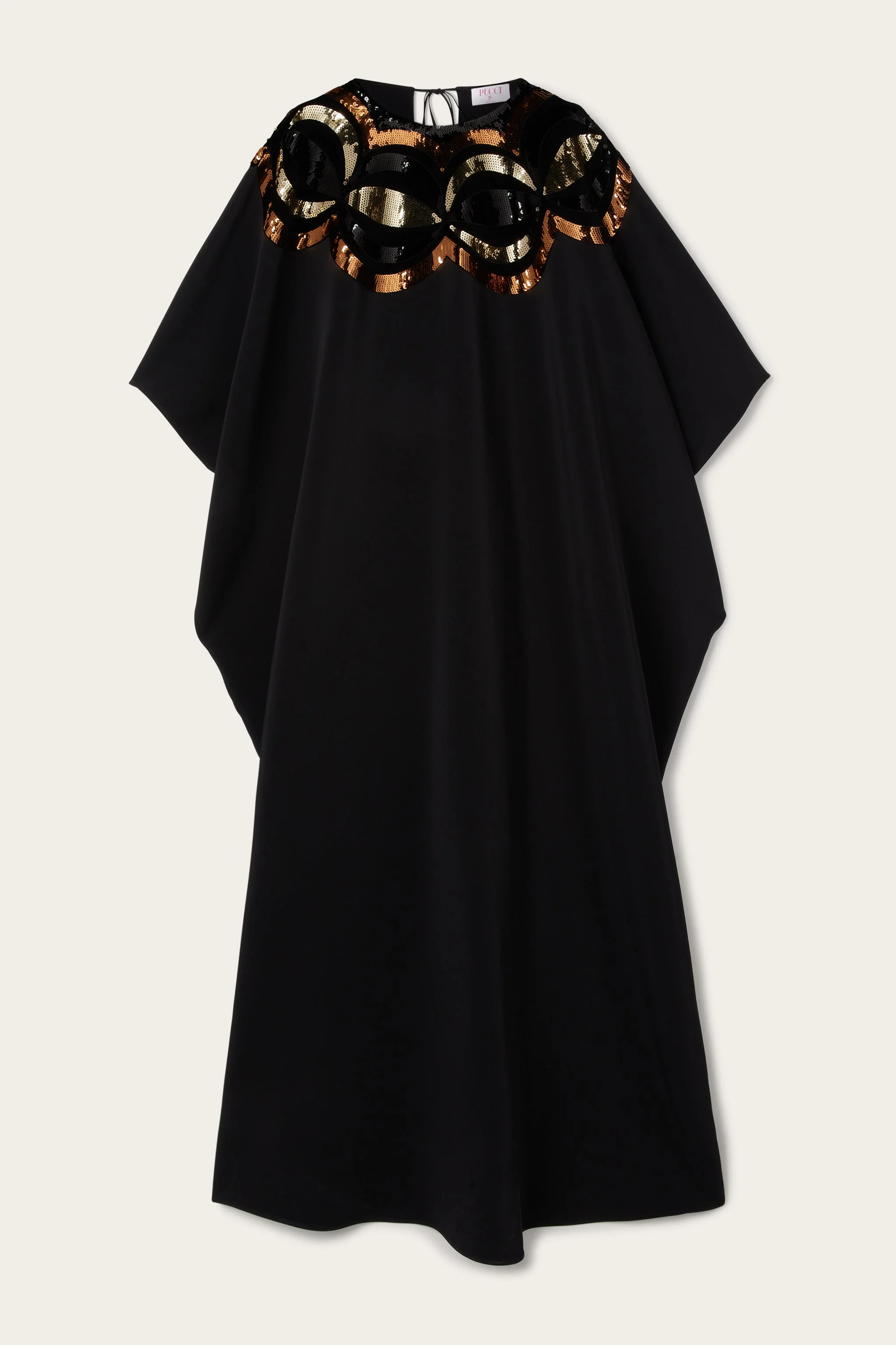 LONG KAFTAN WITH SEQUINED COLLANE EMBROIDERY - 1
