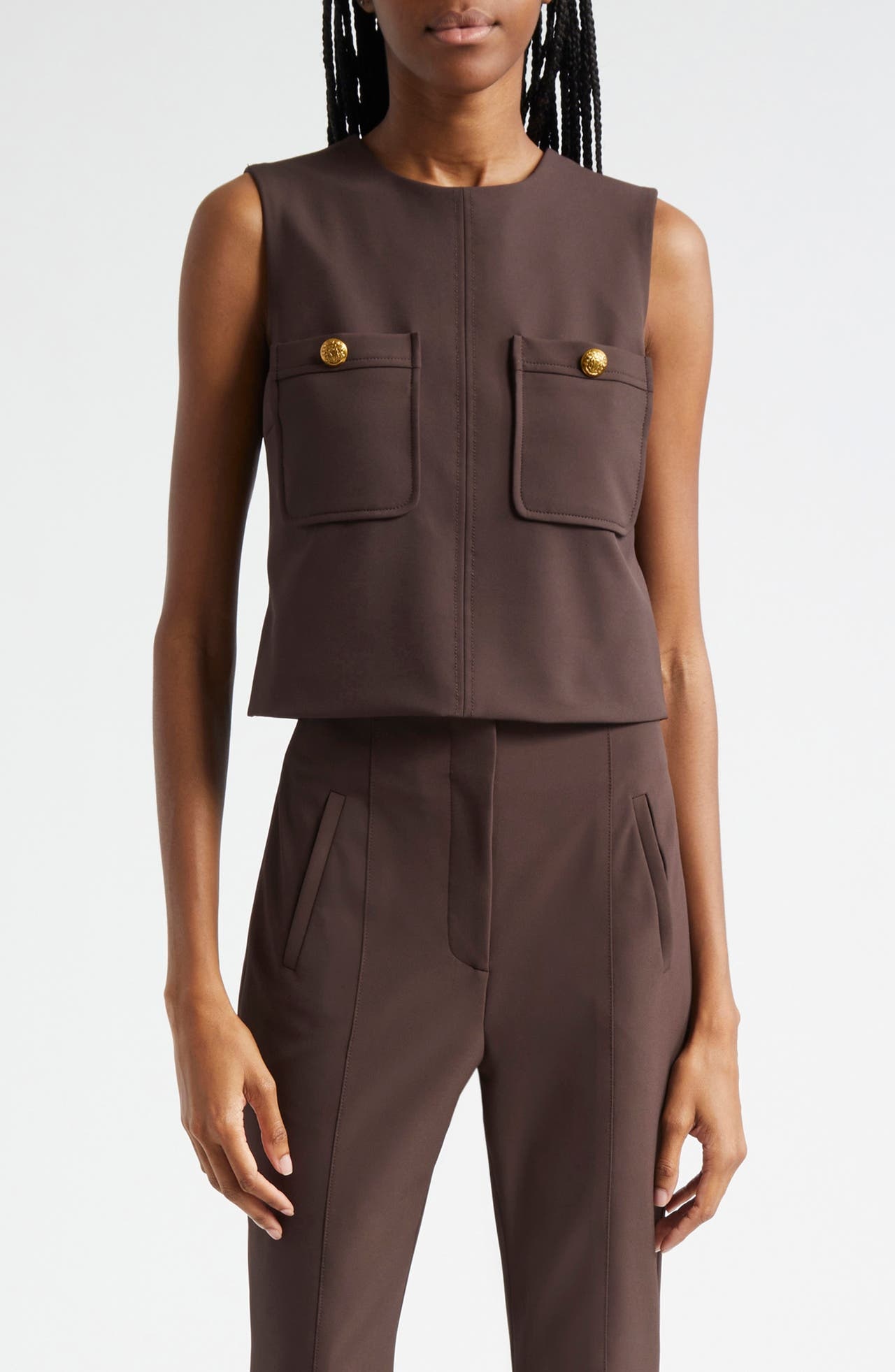 Veronica Beard Yareli Boxy Sleeveless Top in Dark Chocolate at Nordstrom - 1