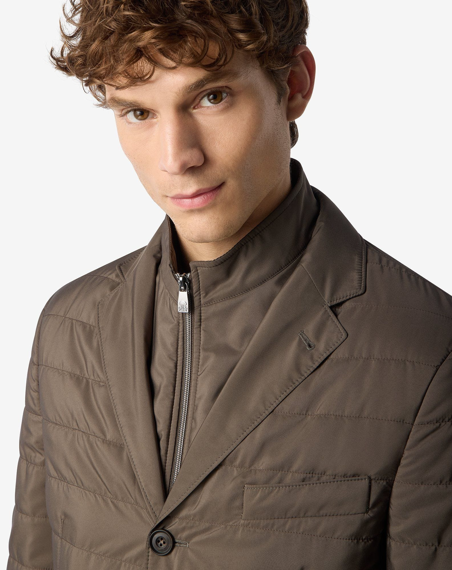 Brown techno poplin jacket with detachable vest - 4