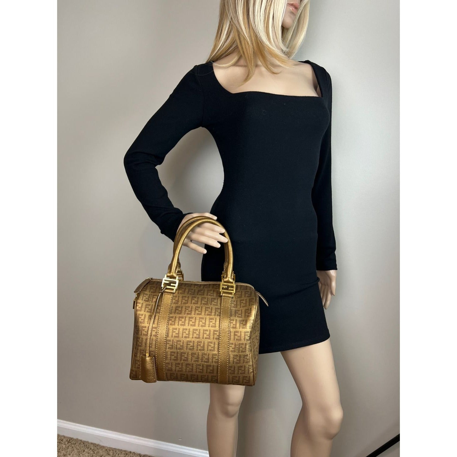 Fendi Boston Gold Coated Canvas Hand Bag - 9
