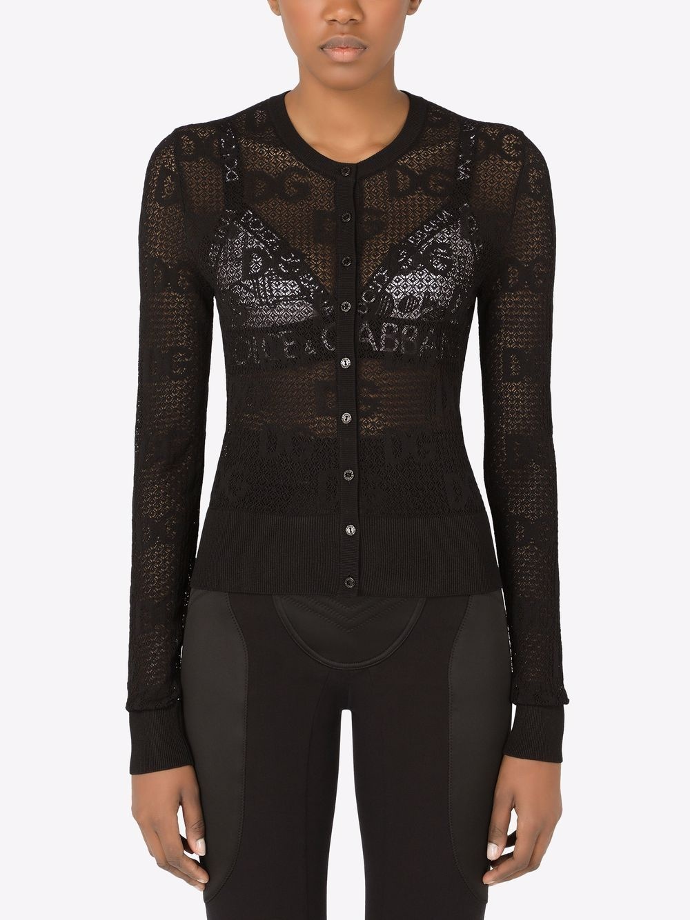 open-work jacquard logo cardigan - 5