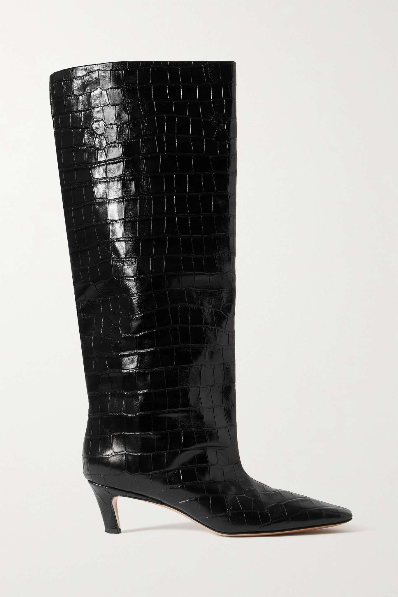 Croc-effect leather knee boots - 1