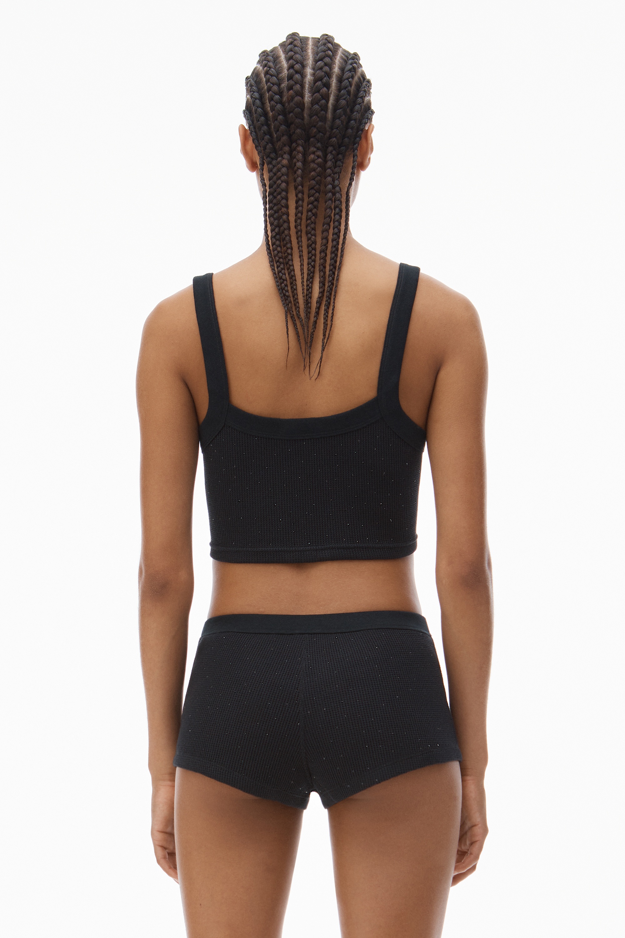 Crystal Hotfix Cropped Camisole in Waffle Knit - 4