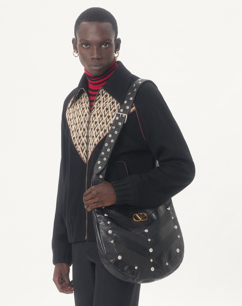 VALENTINO BOMBER JACKET IN WOOL AND CASHMERE DRAP WITH V INLAID WITH TOUTE LA V JACQUARD PATTERN 3