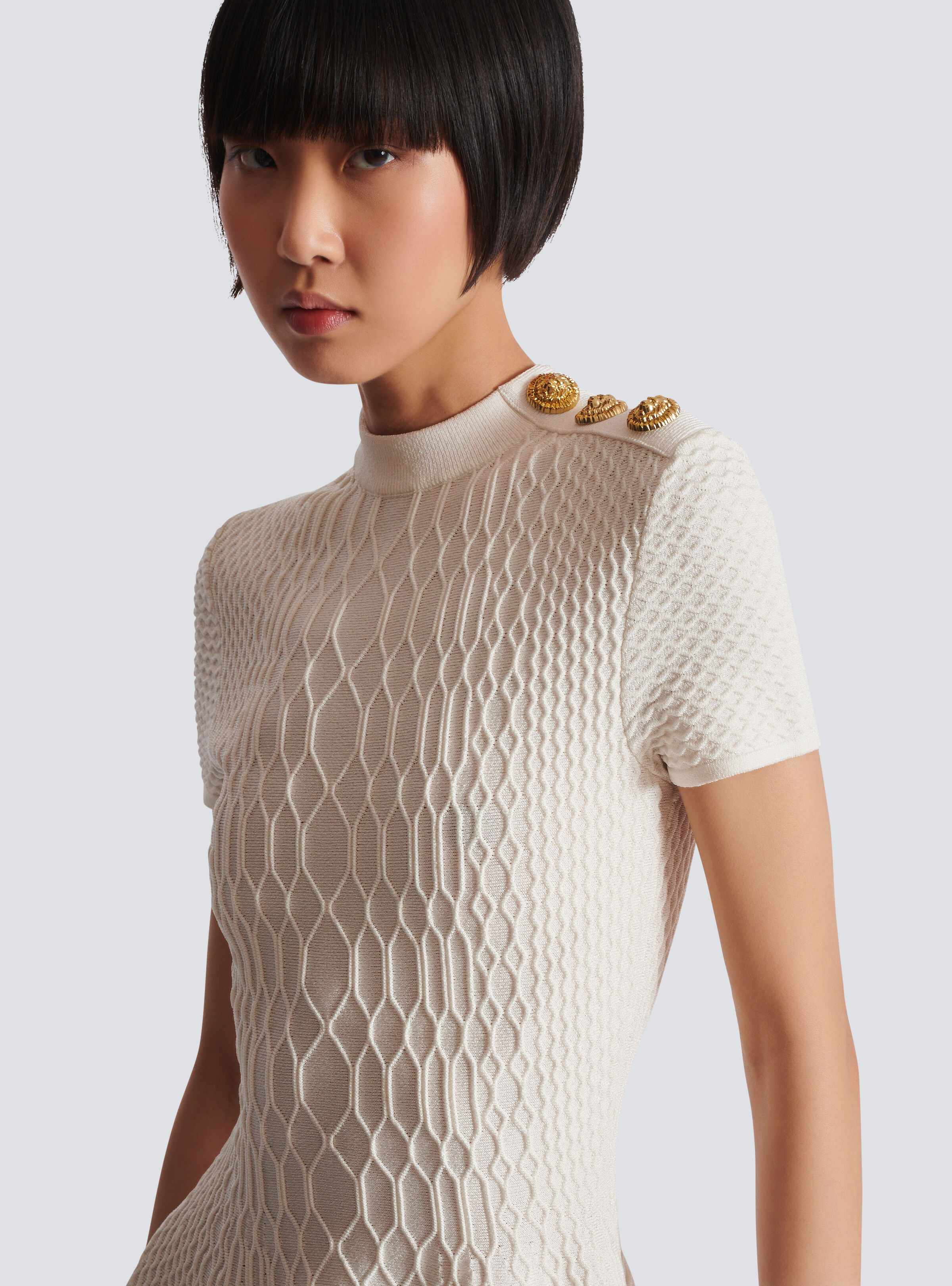 Flared crocodile-knit dress - 8