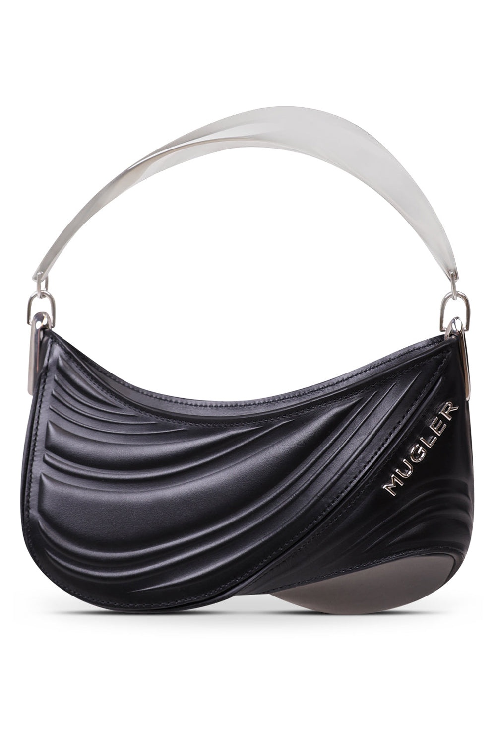 SPIRAL TOP HANDLE EMBOSSED BAG | BLACK/CHROME - 1