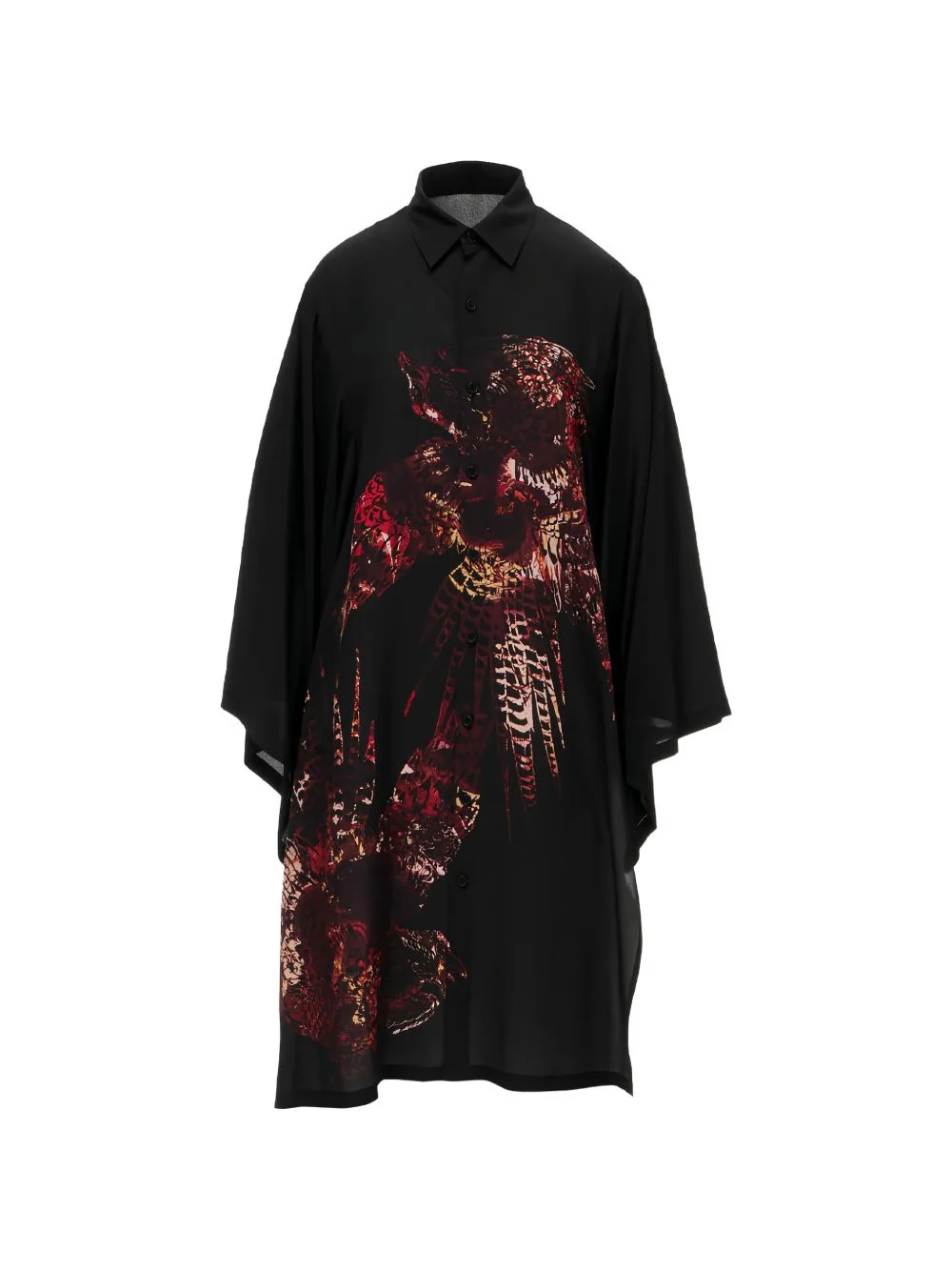 graphic-print cape-sleeve shirt dress - 1