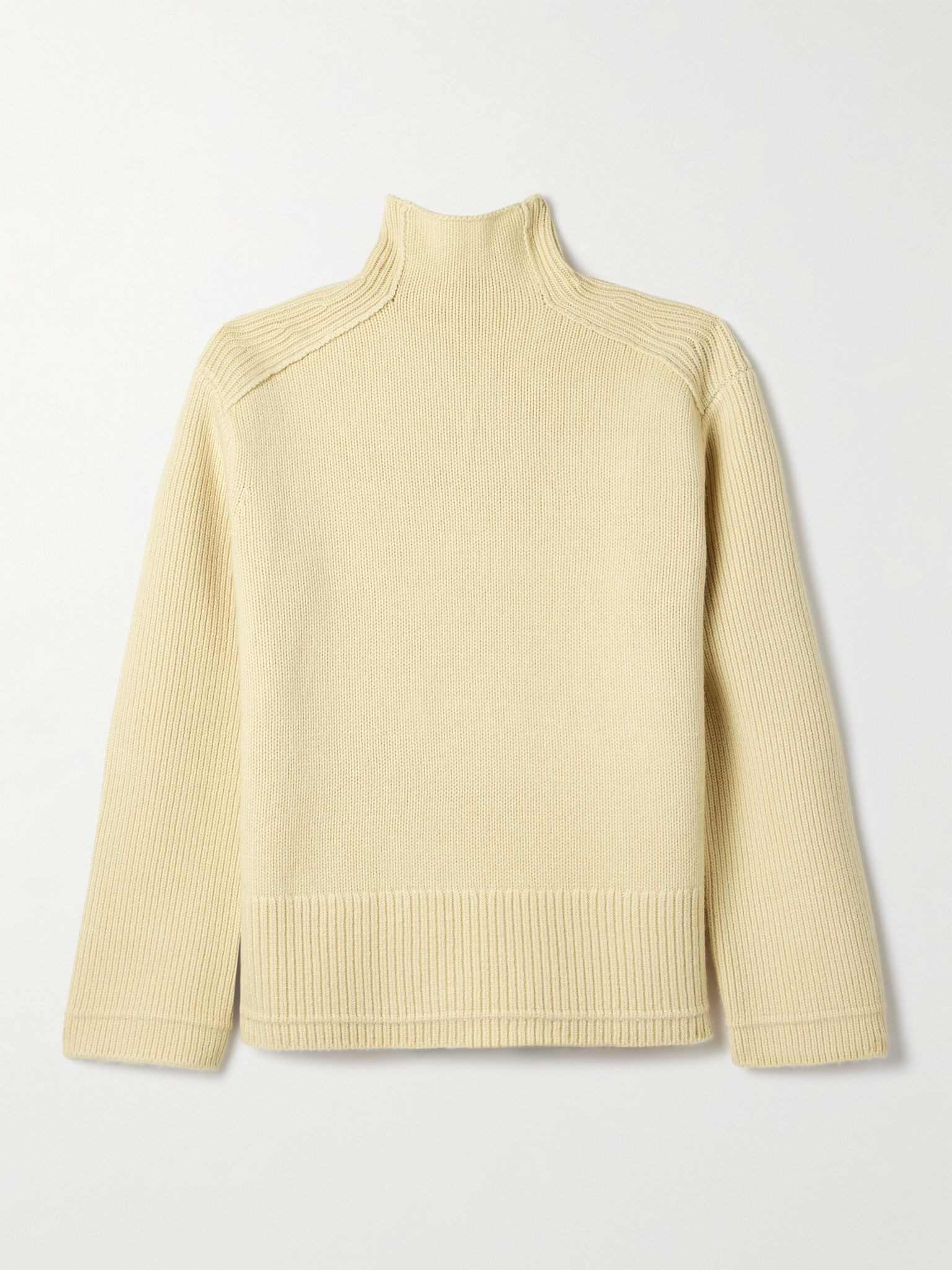 Ribbed wool and cashmere-blend turtleneck sweater Pastel yellow - 1