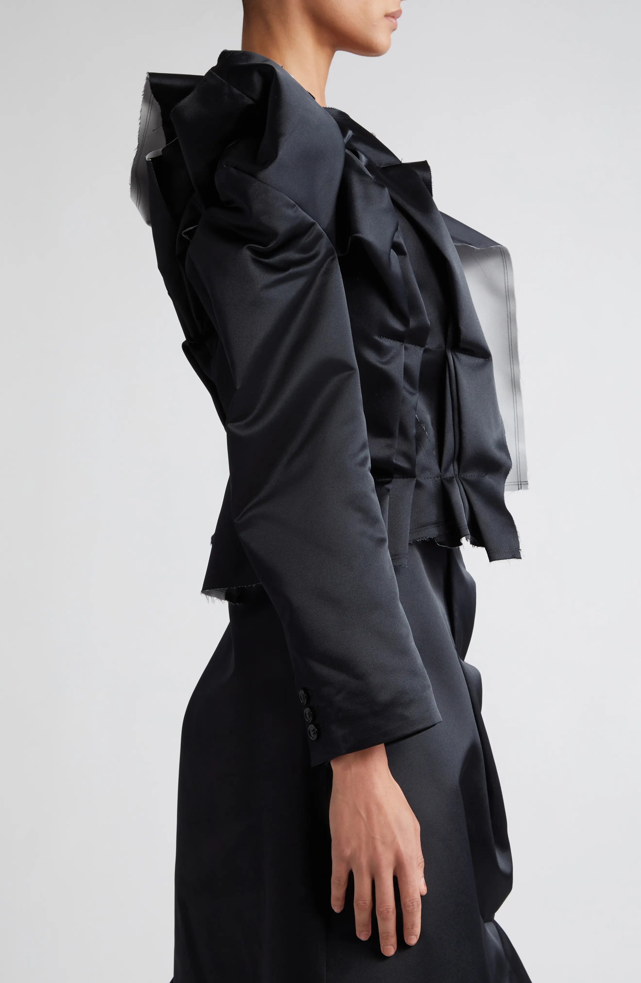 Deconstructed Asymmetric Satin Jacket - 4